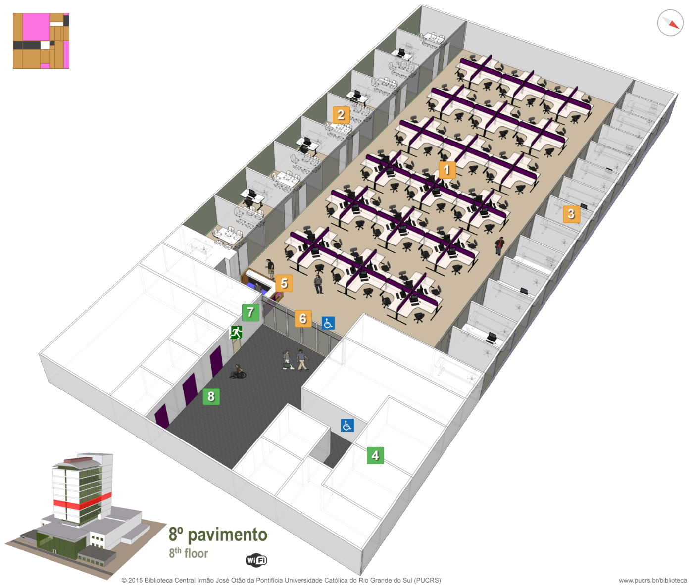 3D Rendering of the 8th floor of the Main Library of Pontifical Catholic University of Rio Grande do Sul - PUCRS